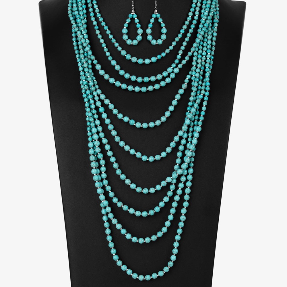 Paparazzi beaded long turquoise necklaces with matching earrings